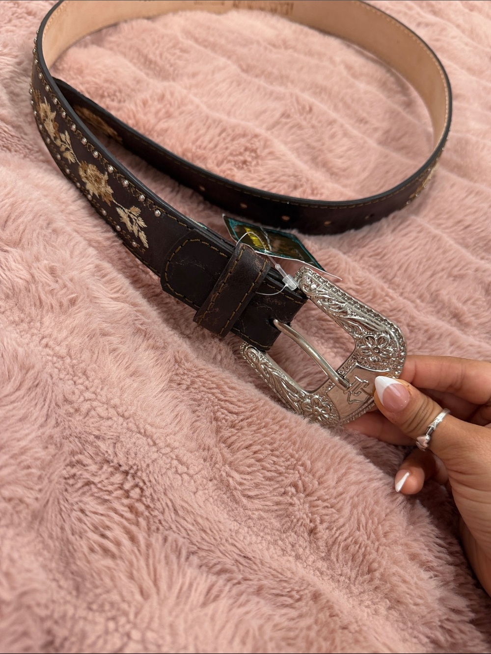 Dark brown Floral Leather Belt 🤎